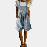 Judy | Vintage Washed Soft Cotton Feel Denim Květinový Overal