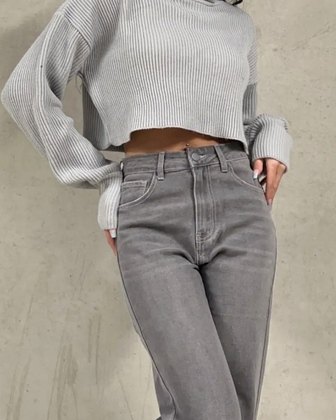 Dámské mom jeans šedé