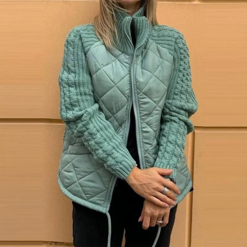 Ingrid | Prošívaný Kabátek s Pleteným Rukávem