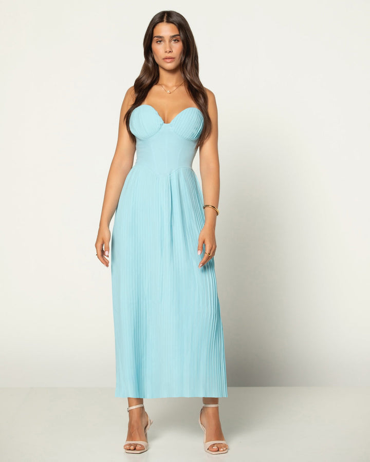 Elegantní pliséovaný bustier-maxikabát v